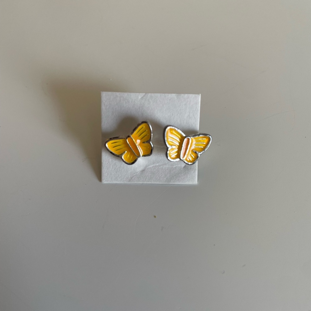 Yellow Butterfly Kids Stud Earrings - Cute Enamel Accessory